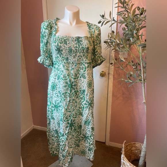 Dresses & Skirts - Anthropology Green Floral Women's Dress XL NWT